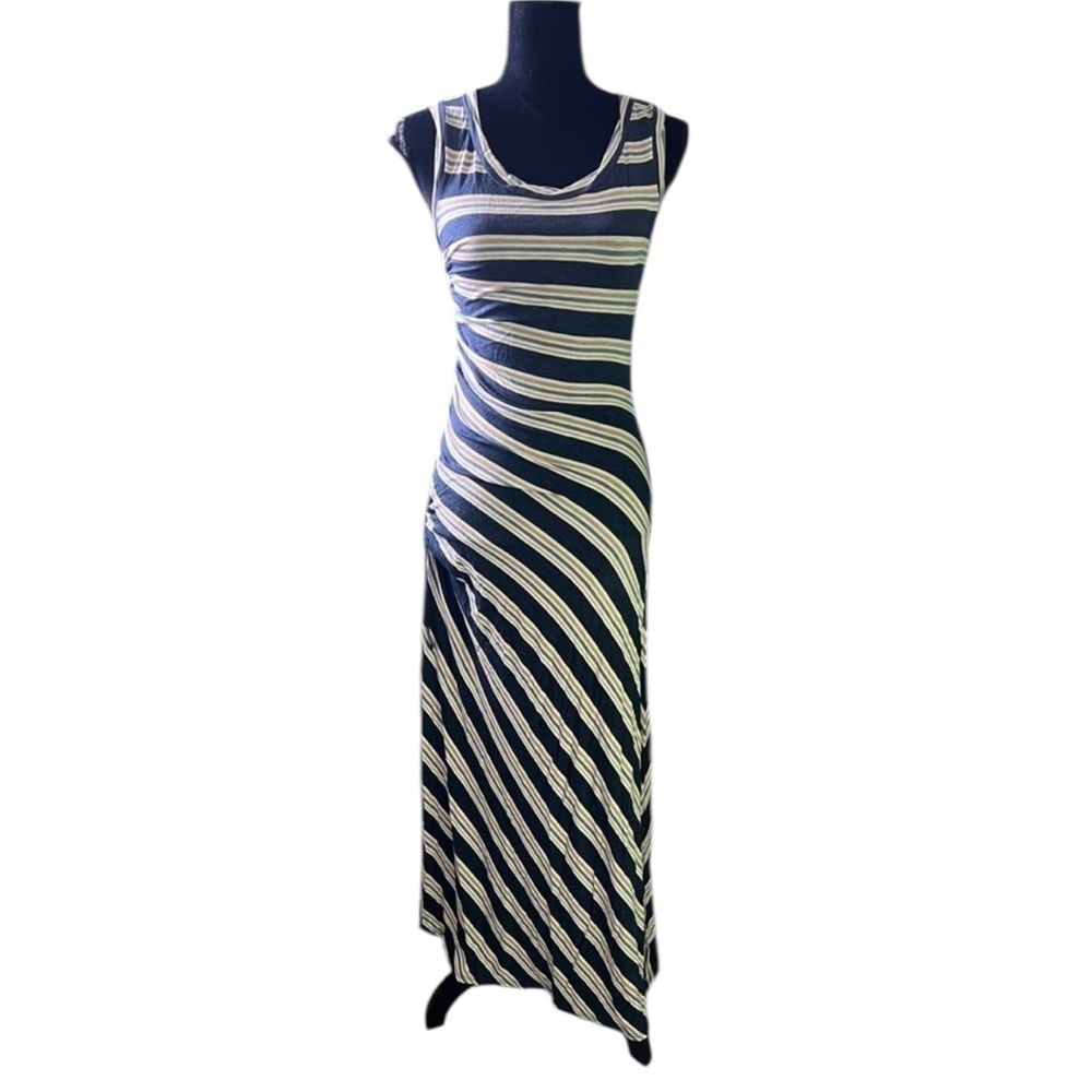 Max Studio Womens Blue White Striped Ruched Side Maxi Dress Small NWT